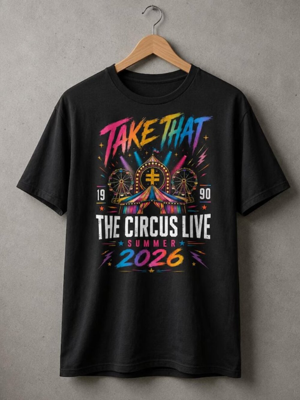 Take That Retro Circus Concert T-Shirt, 90s Inspired Colorful Festival Tee 276